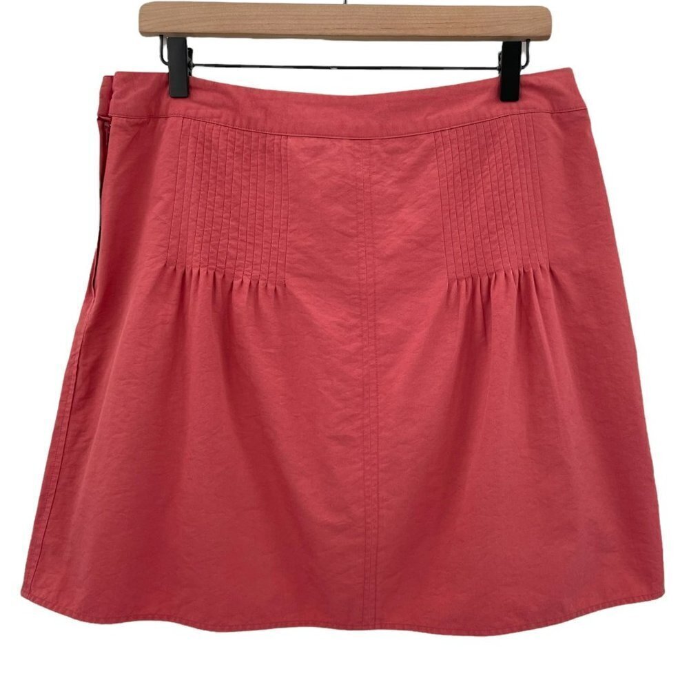 Anthropologie x Sitwell Pleated Mini Skirt Salmon Pink Nylon Cotton Made USA 10 - Picture 2 of 9